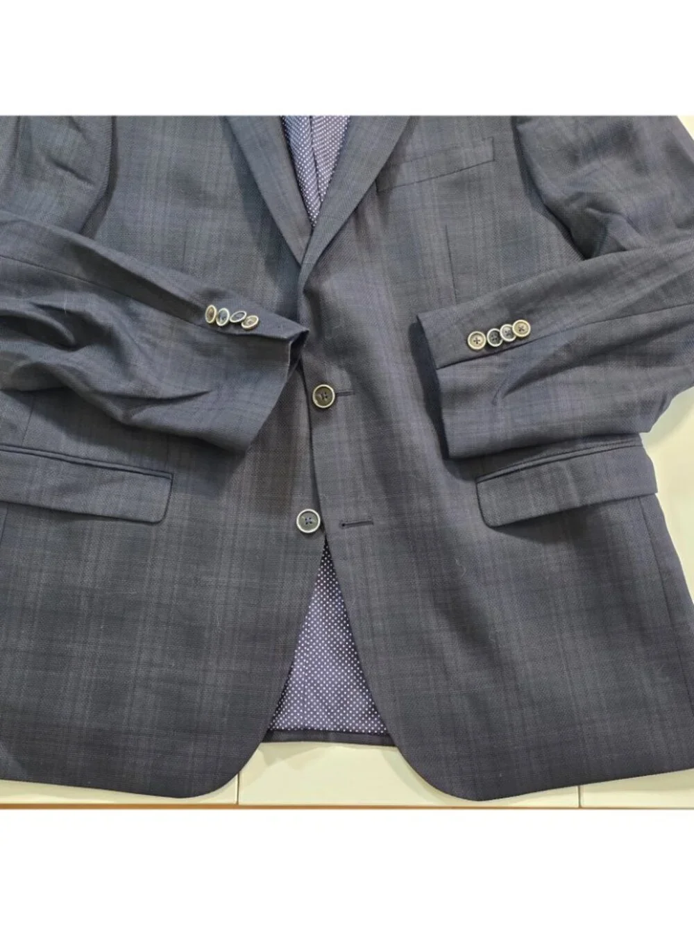 SAND Copenhagen Wool Blazer 52IT 42R Navy Plaid Soul Zignone Italian Fabric Edgy